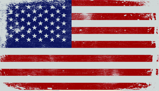 Flag of the United States of America, brush background. USA flag brush vector. Happy 4th of July USA Independence Day greeting card. Lettering and American flag grunge brush paint background.