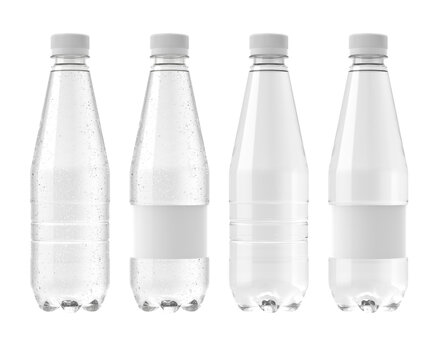 Transparent 500ml  Plastic bottle of water isolated on white background, carbonated and natural version, with and without label for product presentations.3d rendering