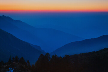 bright sunrise in the Himalayan mountains, Annapurna region