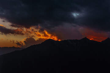 colorful sunset in the Himalayan mountains, Annapurna region