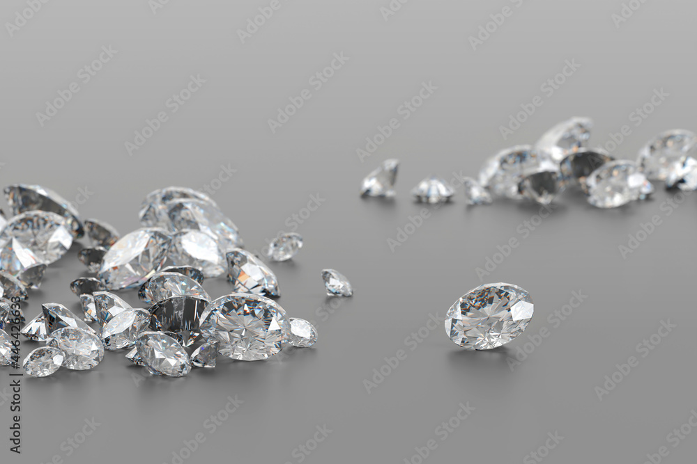 Poster diamond group placed on black background with soft focus 3d rendering