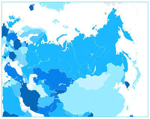 Eurasia political map in shades of blue. No text