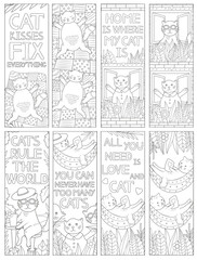 Cat coloring. Coloring bookmarks. Funny animal.