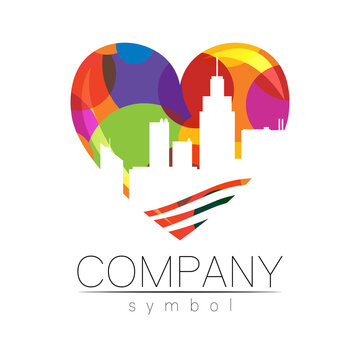 Company Logo Vector City Town Icon for Branding Real Estate Symbol Building and Apartment Rent Concept Sign with heart shape