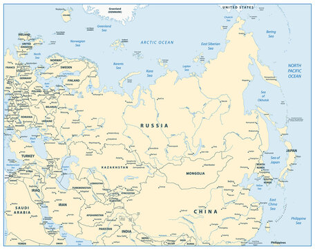 Eurasia detailed map sandy color