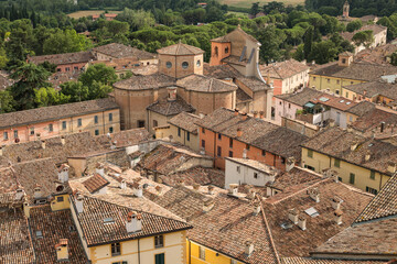 Obraz premium Brisighella, Ravenna, Emilia-Romagna, Italy. Aerial view of tiled rooftops and church of San Michele Arcangelo