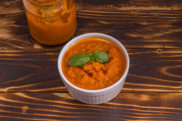 Squash spread, zucchini caviar and ingredients. Healthy food