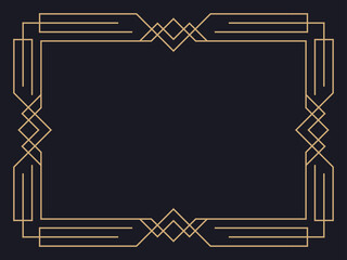Art deco frame. Vintage linear border. Design a template for invitations, leaflets and greeting cards. Geometric golden frame. The style of the 1920s - 1930s. Vector illustration