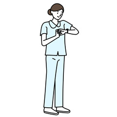 時計を見る看護師の全身ベクターイラスト
