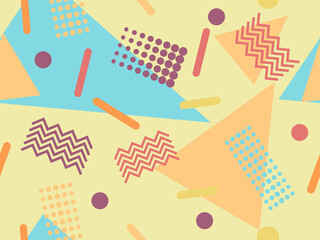 80s geometric seamless pattern with memphis elements. Trendy retro background for printing on paper, advertising materials and fabric. Vector illustration