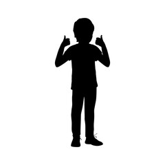 Silhouette boy shows his hands that everything is fine