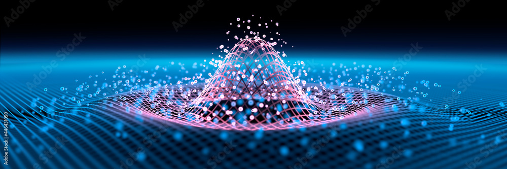 Wall mural waves in a digital grid with particles - atomic model