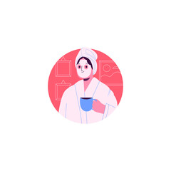 Obraz premium Woman Relax With Mask Face. Woman Drink A Coffee, Vector Illustration