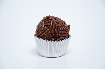 Brigadeiro. Typical Brazilian sweet made with condensed milk and cocoa, covered with granulated chocolate.
