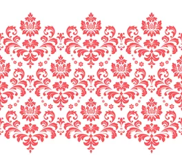 Foto op Canvas Wallpaper in the style of Baroque. Seamless vector background. White and pink floral ornament. Graphic pattern for fabric, wallpaper, packaging. Ornate Damask flower ornament © ELENA