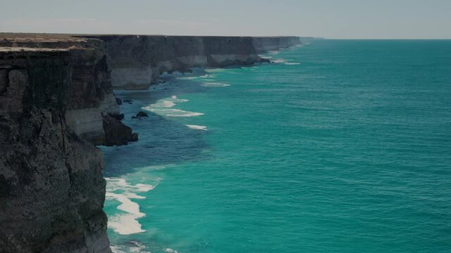 close view of the limestone bunda cliffs on the nullabor plain in south australia