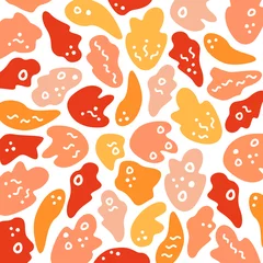 Rollo Multicolored, seamless pattern in the form of spots, dots and scribbles on a white background. Vector illustration. © Raisa