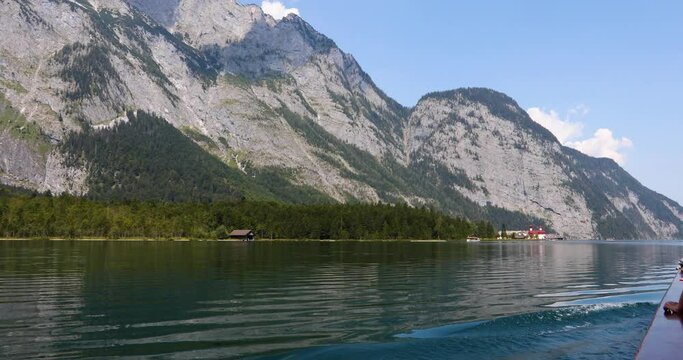 Summer scene in Konigsee lake, Bavaria, South Germany. Europe. 4K UHD