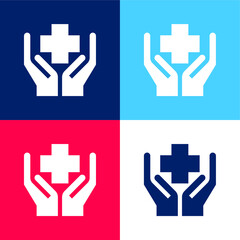 Benefits blue and red four color minimal icon set