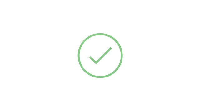 Modern green checkmark icon animation on a white background. Success, correct or right choice icon animation in 4k video.