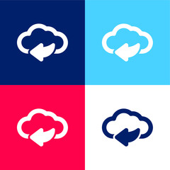 Back Arrow On Internet Cloud blue and red four color minimal icon set