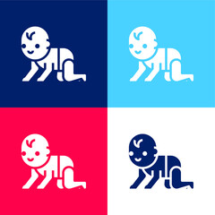 Baby blue and red four color minimal icon set