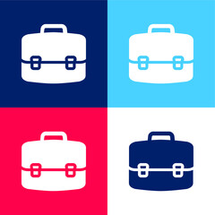 Briefcase blue and red four color minimal icon set