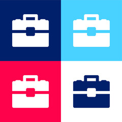 Briefcase blue and red four color minimal icon set
