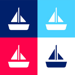 Boat With A Sail blue and red four color minimal icon set