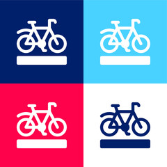 Bike Lane blue and red four color minimal icon set