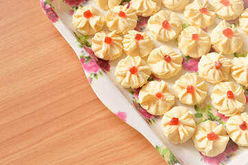 A Malay traditional cookies called as Biskut Bunga Cina or Chinese Flower cookies served during Eid Fitri