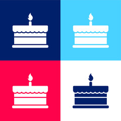 Birthday Cake With One Burning Candle blue and red four color minimal icon set