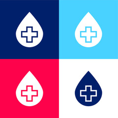 Blood Drop blue and red four color minimal icon set