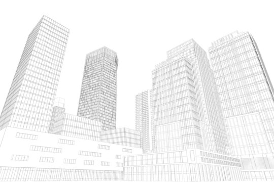 City outline with skyscrapers isolated on white background. 3D. Vector illustration