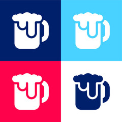 Beer Mug blue and red four color minimal icon set