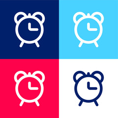 Alarm Clock Outline blue and red four color minimal icon set