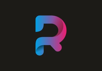 Blue pink gradient color of R initial letter
