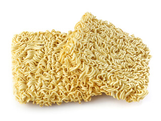 Dried raw instant noodles isolated on a white background