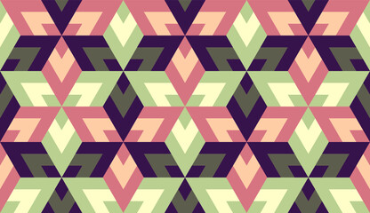 Triangles. Vector seamless 3D pattern. Optical illusions. Op Art. Template for fabric or wrapping. Pastel colors. Modern textile. Geometric. Stylish background. Wallpapers. Multicolor. Tiles. 