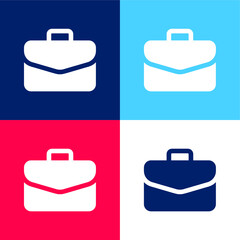 Briefcase blue and red four color minimal icon set