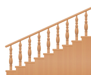 Wooden banisters, turned stair railings, side view. Isolated vector illustration on white background.
