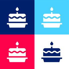 Birthday Cake blue and red four color minimal icon set