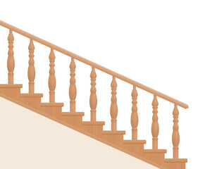 Wooden stair railings, turned banisters, side view. Isolated vector illustration on white background.
