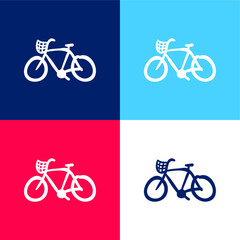 Fototapeta premium Bike Hand Drawn Ecological Transport blue and red four color minimal icon set
