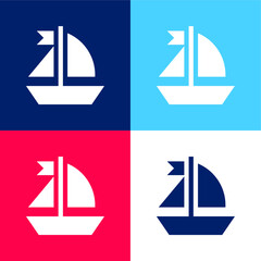 Boat blue and red four color minimal icon set