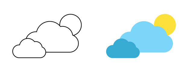 Set with different weather icons. Icons of moon and cloud on a white background. Cloud vector logo. Linear and color icons.