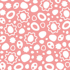 Flat vector pattern on pink background. Various geometric white shapes. Cute wallpapers.