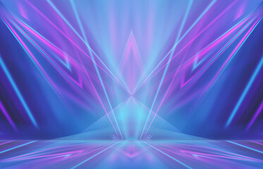 Neon abstract light rays on a dark background. Light effect, laser show, surface reflection. Ultraviolet radiation, nightclub. 3d illustration