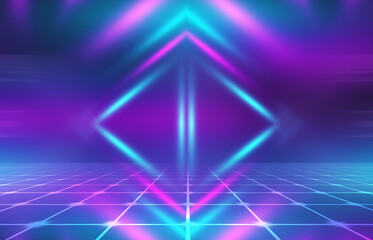 Neon abstract light rays on a dark background. Light effect, laser show, surface reflection. Ultraviolet radiation, nightclub. 3d illustration