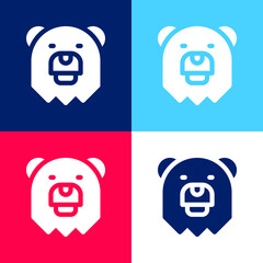 Bear blue and red four color minimal icon set